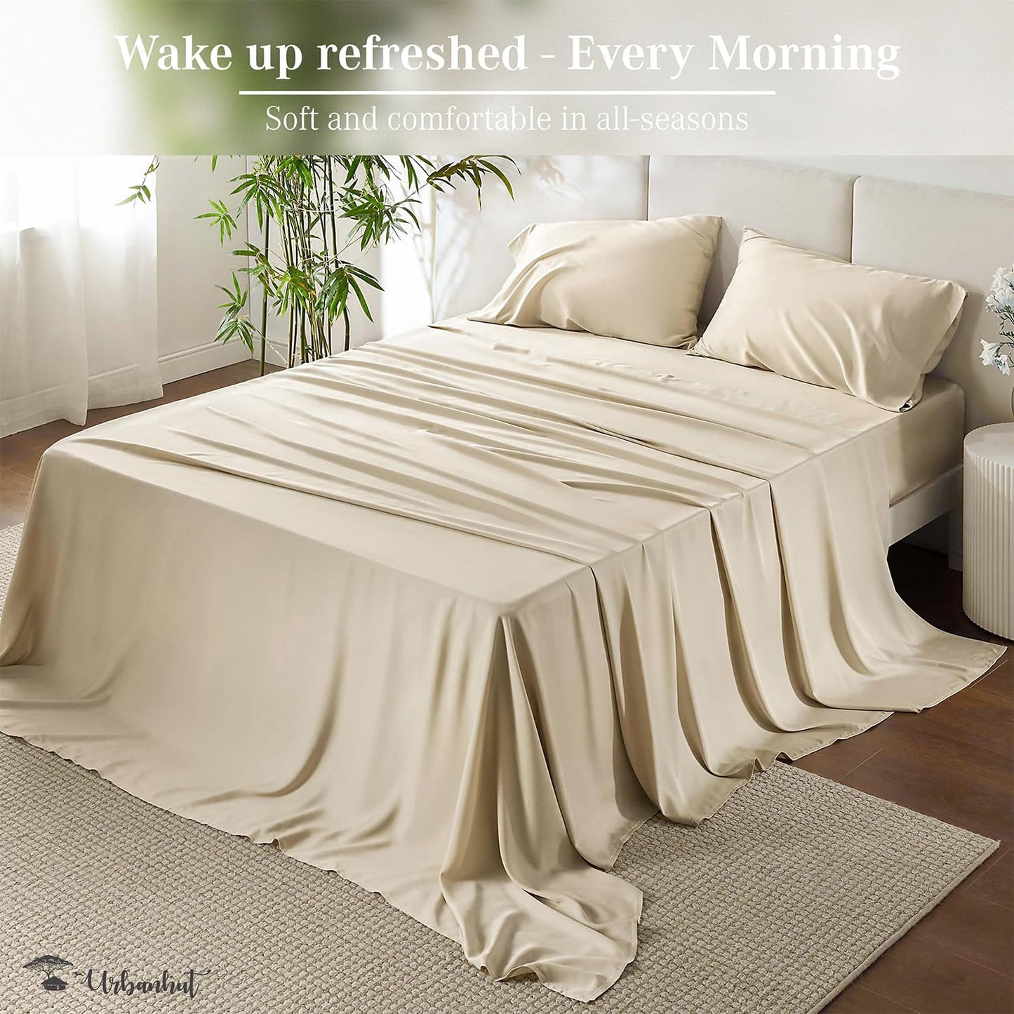 700 Thread Count Queen Sheet Set Egyptian Cotton Sheets, 4Pc Sheet Set Soft Luxury Bed Sheets for Queen Size Bed, Sateen Weave Hotel Sheets, 16'' Elasticized Deep Pocket - Ivory