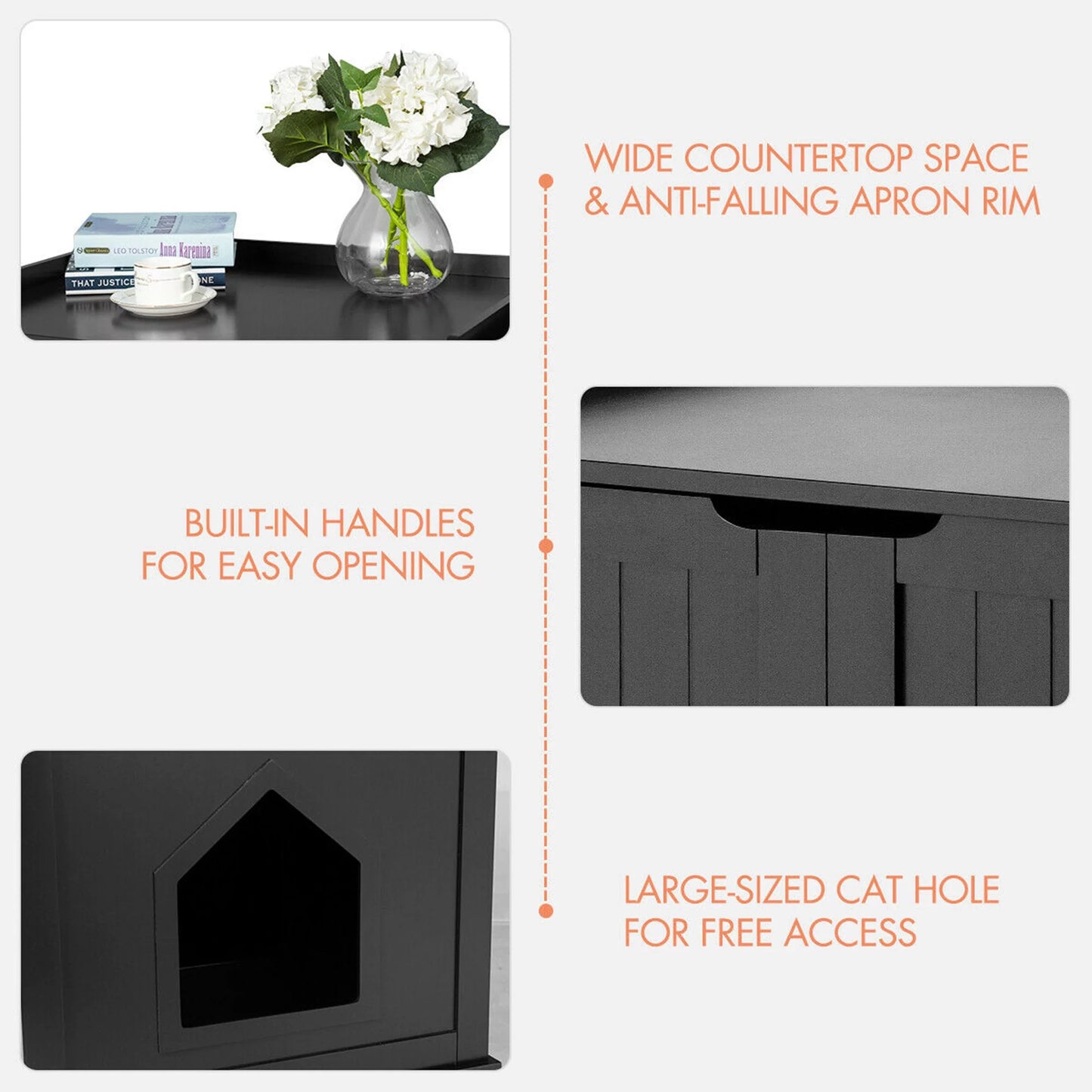 Cat Litter Box Side Table Washroom Storage Bench Wooden Enclosure Pet House Black