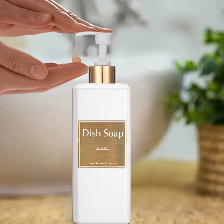 500Ml/16.9Oz Shampoo Dispenser Press Pump Bottle with Gold Waterproof Labels Bathroom Shampoo Conditioner Body Wash Bottles