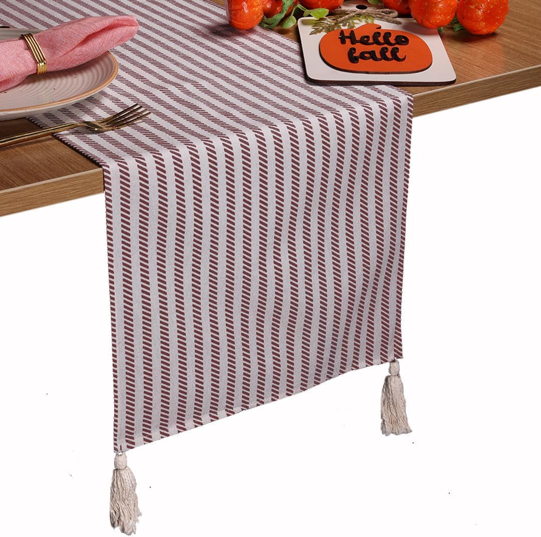 Table Runner 72 Inches Long with Tassels for Home Dining Table, Table Decoration, 100% Cotton Runner for Modern Wedding Table Decor, Rust Table Runner for Valentine Day Decorations