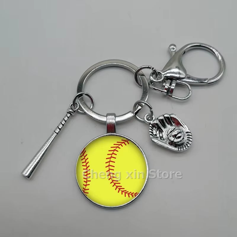 Baseball Softball Convex Photo Glass round Dome Keychain Jewelry, DIY Keychain
