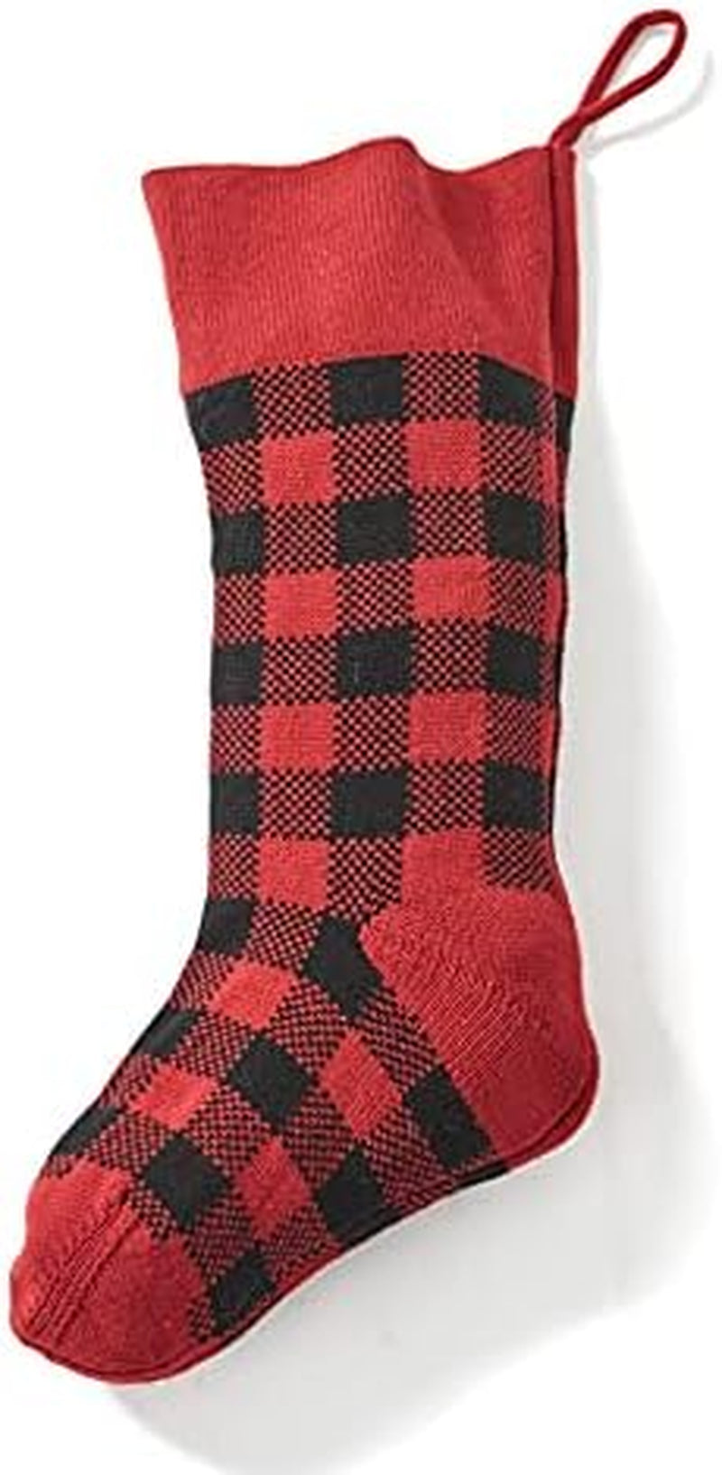 Knit Christmas Stockings - Buffalo Checker Farmhouse Holiday Decor - Red/Black