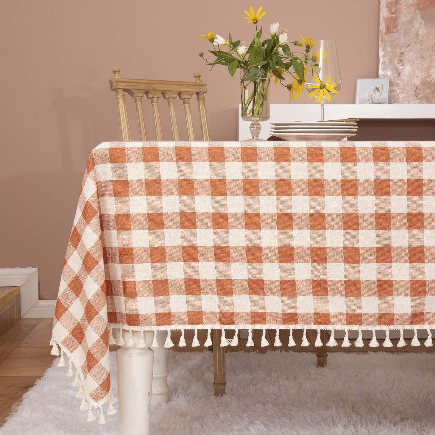 Rustic Gingham Tablecloth, Cotton Buffalo Plaid Table Cloth for Fall Thanksgiving Christmas Kitchen Restaurant Holiday Outdoor Picnic Decoration(Rectangle/Oblong, 55X84,Orange
