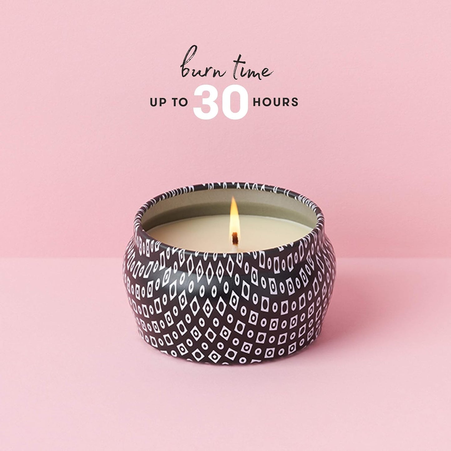 Volcano Scented Mini Tin Jar Candle - Printed Mini Tin Candles for Home Scented with Tropical Fruit & Sugared Citrus - Long Lasting Soy Wax Blend - Black (3 Oz)