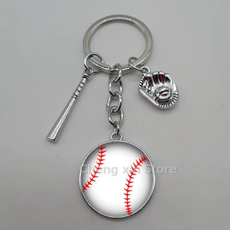 Baseball Softball Convex Photo Glass round Dome Keychain Jewelry, DIY Keychain