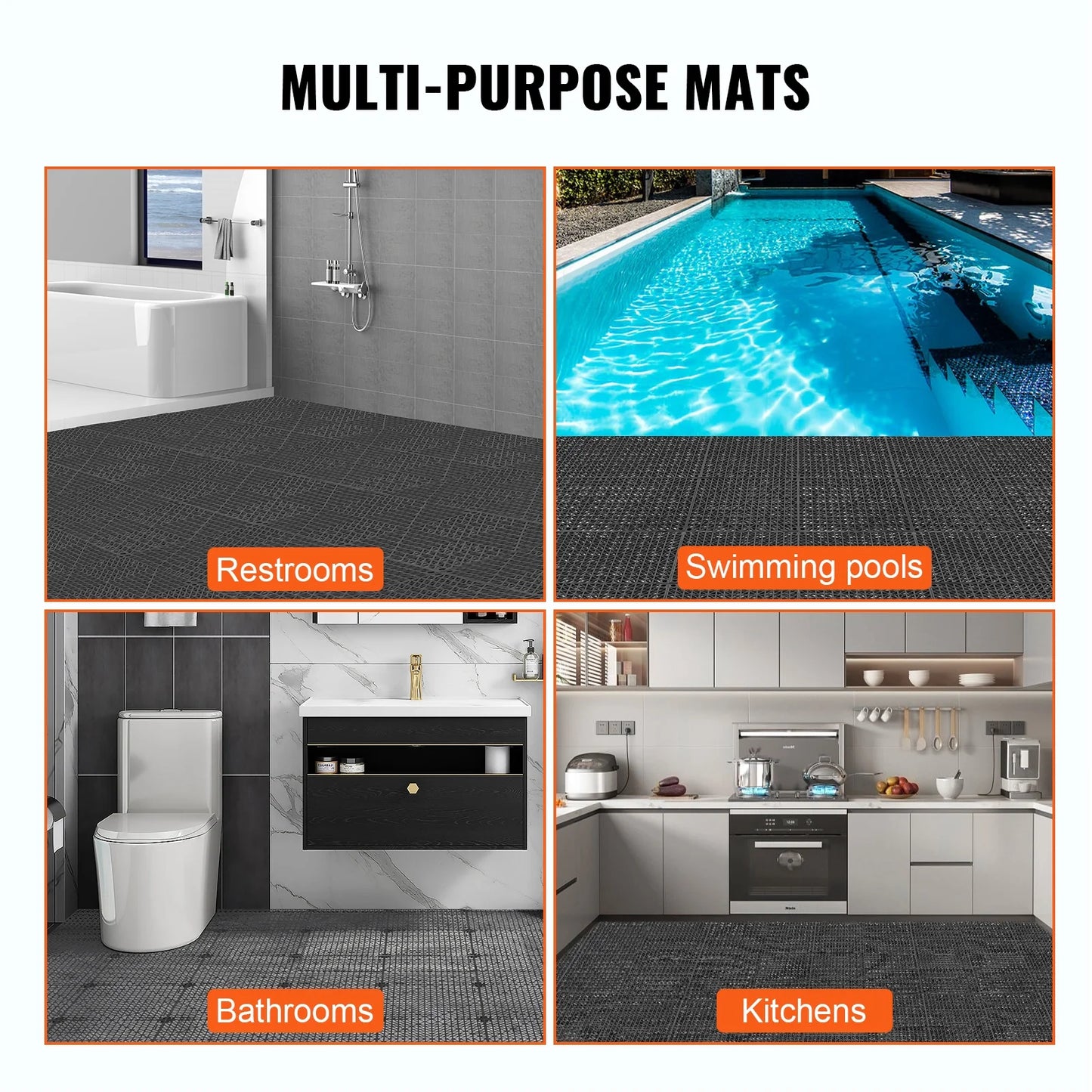 12 PCS Interlocking Drainage Floor Mat 12" X 12" X 0.6" Modular Interlocking Cushion PVC Non-Slip Drainage Tiles Mats for Pool, Bathroom, Shower, Deck, Patio (Black)