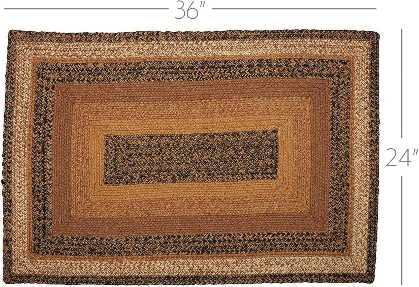 Kettle Grove Primitive Jute Black Striped Accent Rug Rectangle W/Floor Pad 24"X36"