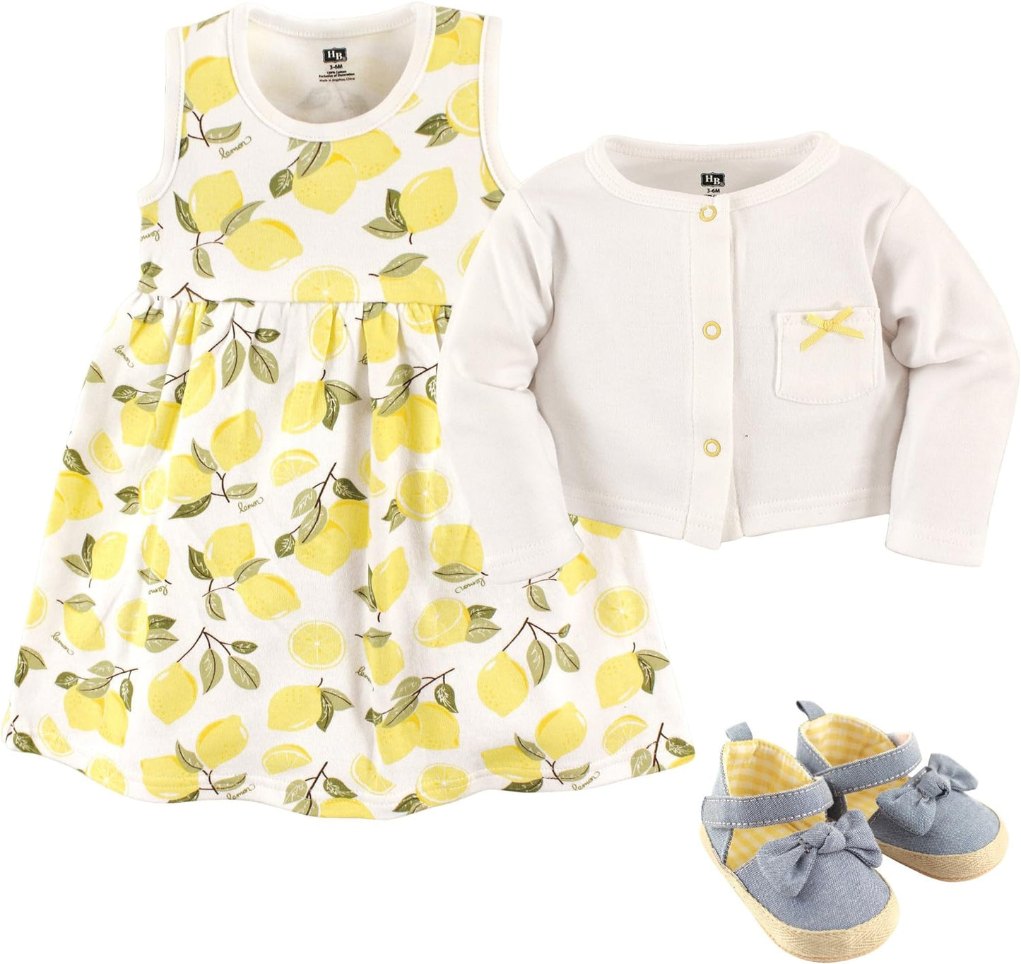 Baby-Girls Cotton Dress, Cardigan and Shoe Set
