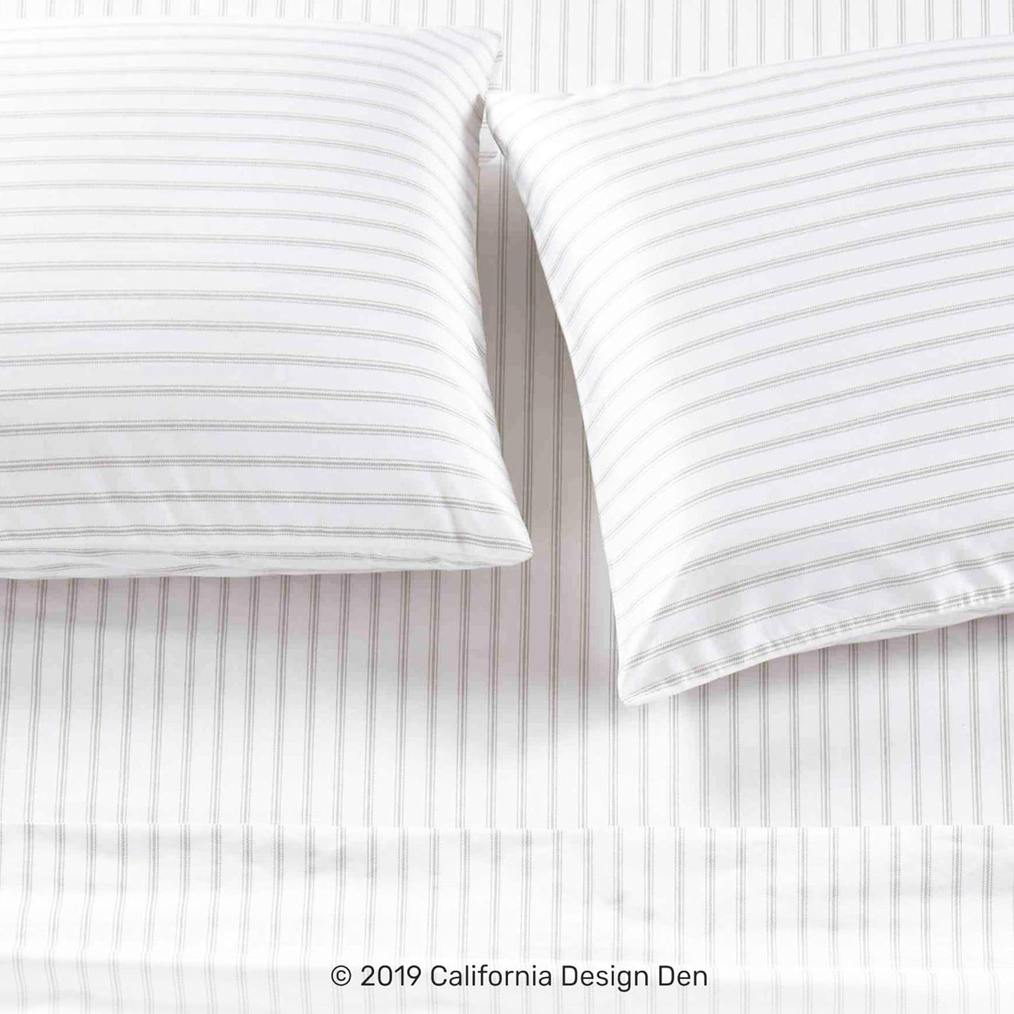 Luxury King Size Sheet Set - 100% Cotton, 600 Thread Count Deep Pocket King Sheets, Hotel-Quality Bedding with Sateen Weave - Ticking Stripe Pattern