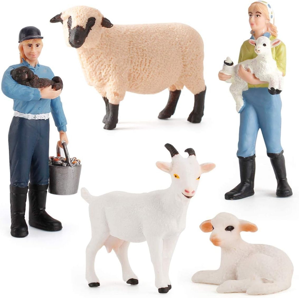 5 PCS Farm Animals Goats Figures Realistic Sheep Figurines Farm Animal Toys Farmer Lamb Model Set Farm Animals for Toddlers for Kid Boys Girls as Birthday Gifts