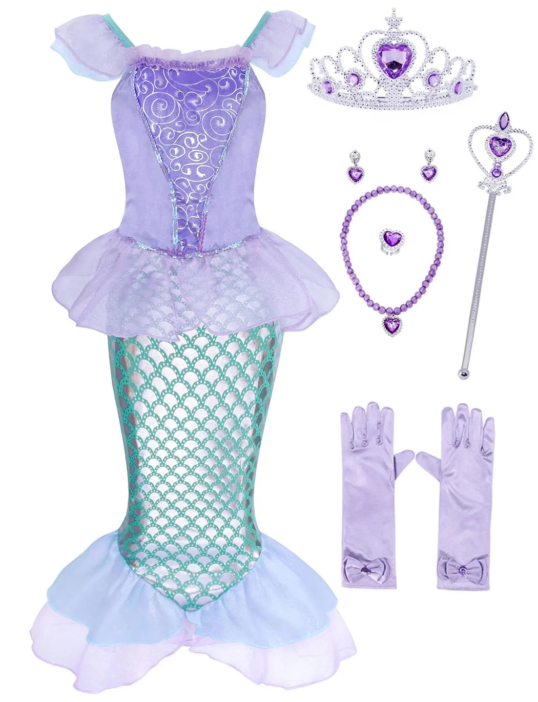 Mermaid Dresses for Girl Ariel Princess Dress up Clothes Mermaid Costume up Kids Birthday Party Cosplay Role Play Clothes 140 Cm 9-10 Years