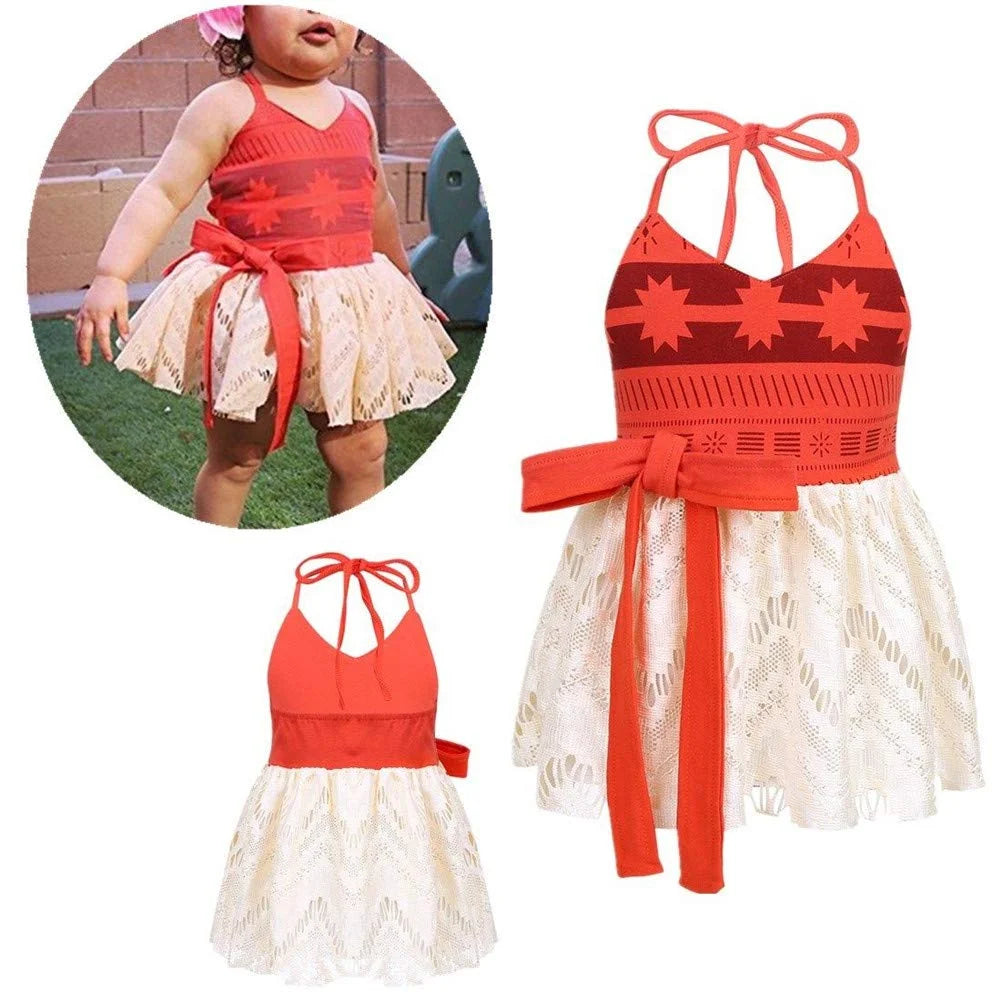 Baby Girl Moana Costume Princess Clothes Halter Backless Jumpsuit Dress Tulle Sundress Adventure Outfits