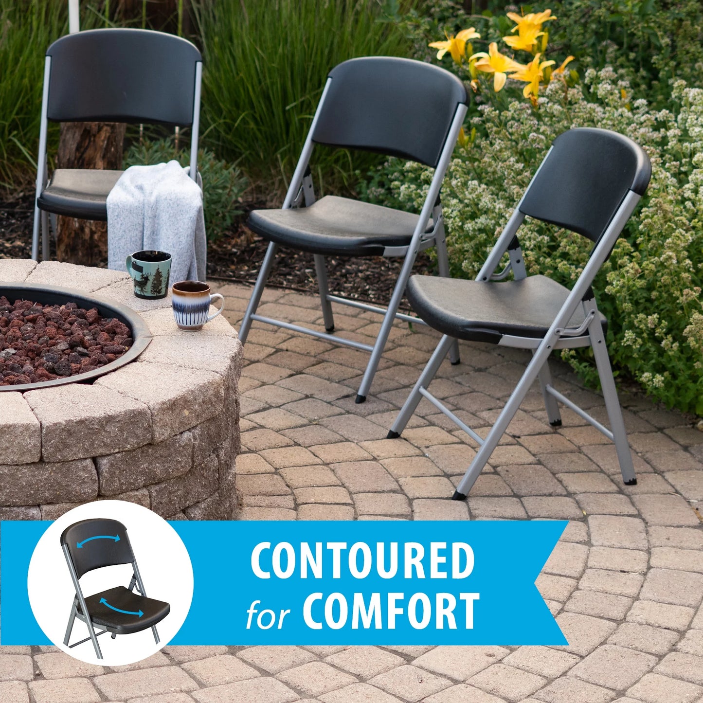 Folding Chair, Indoor/Outdoor Commercial, Black, 6 Pack (80844)