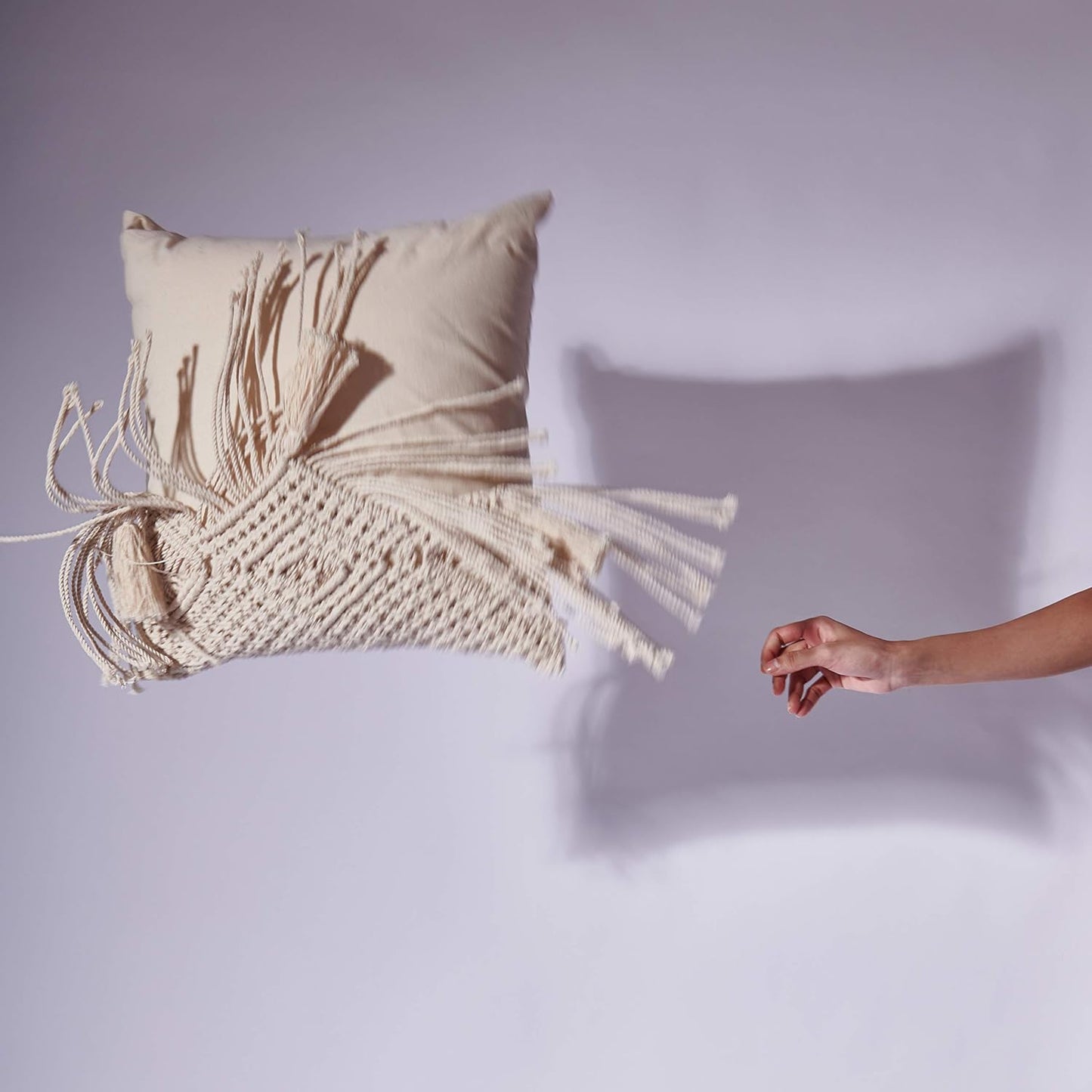 Boho Throw Pillow Covers 18X18, Macrame Decorative Pillow Covers, Modern Farmhouse Bohemian Pillowcases for Bed, Couch or Sofa, Set of 2 Farmhouse Pillow Covers with Tassels, Natural White