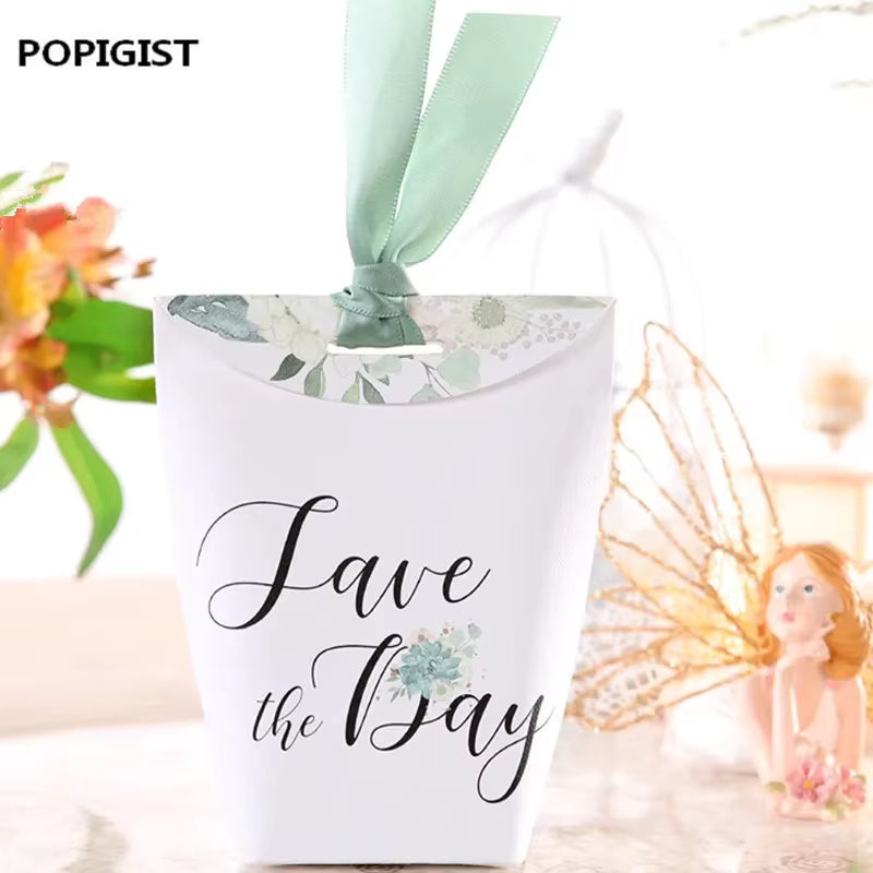 Wedding Favors Upscale Candy Boxes Green Flowers Gift Box Party Chocolate Box Ribbon Three Designs