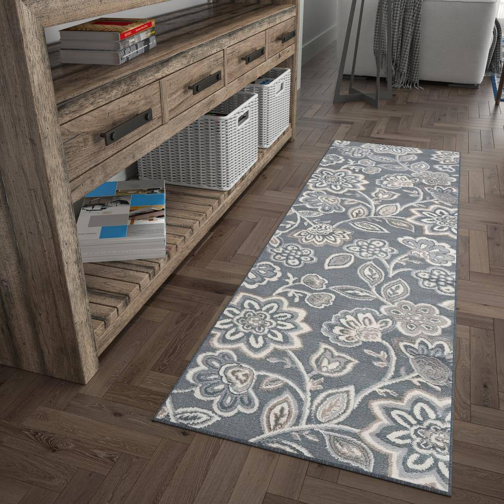 Madison Floral Gray 2 Ft. X 10 Ft. Indoor Runner Rug