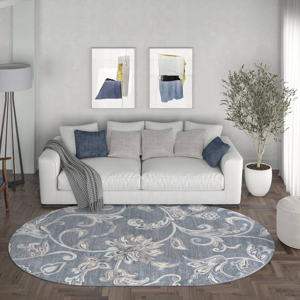 Madison Floral Dark Gray 5 Ft. X 8Ft. Oval Indoor Area Rug