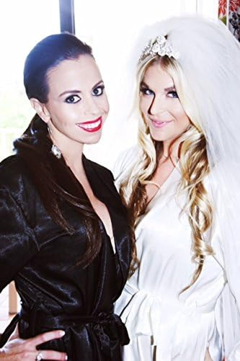 Bridesmaid Satin Bridal Party Robe with Rhinestones Black