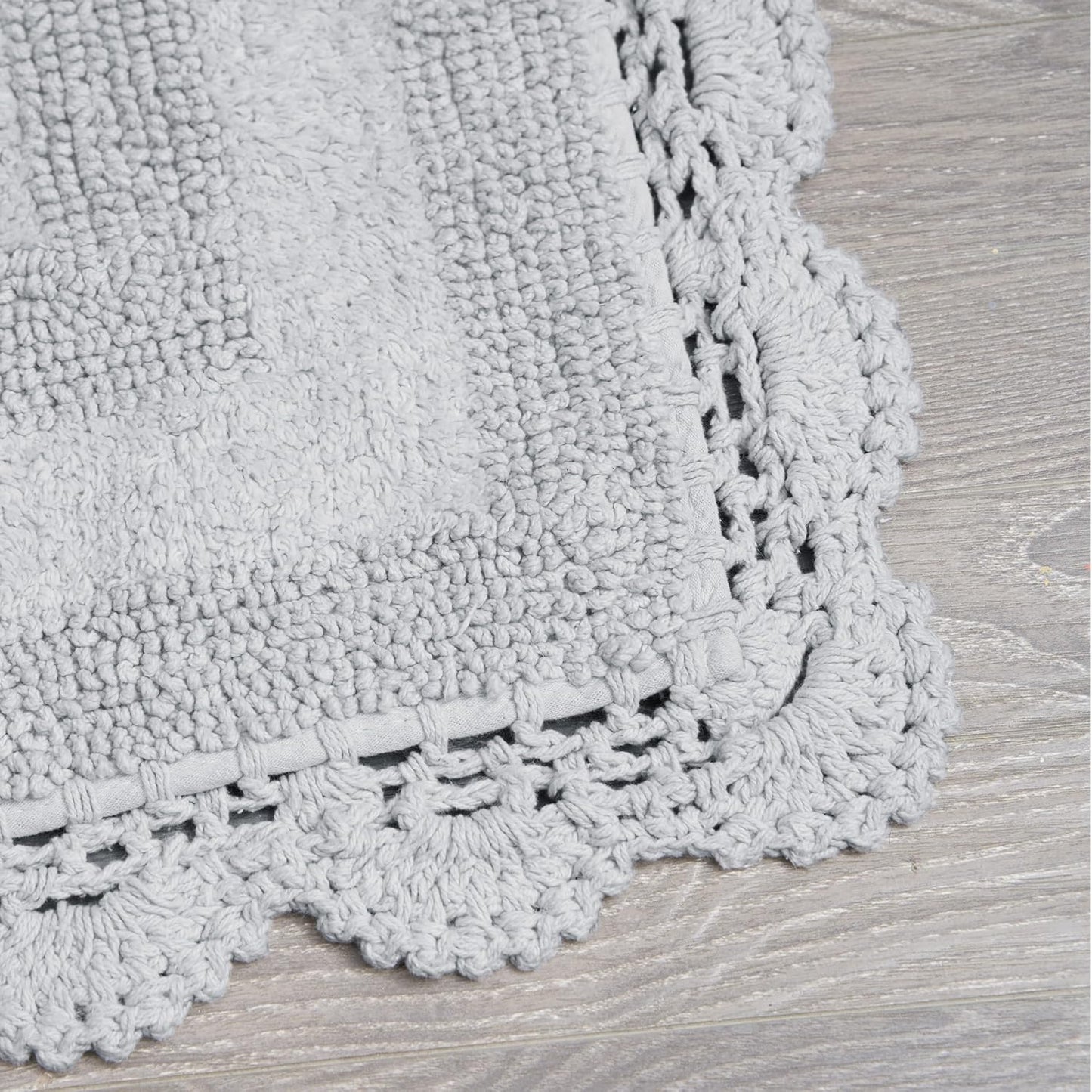 Crochet Cotton 17X24 In. Bath Rug, Light Grey