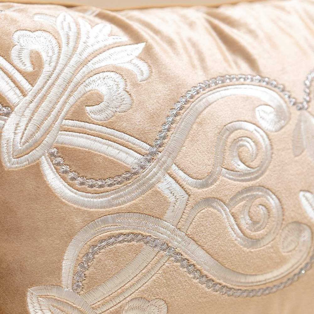 12 X 20 Inch European Cushion Cover Luxury Velvet Home Decorative Embroidery Petunias Pillow Case Pillowcase for Sofa Chair Bedroom Living Room, Beige