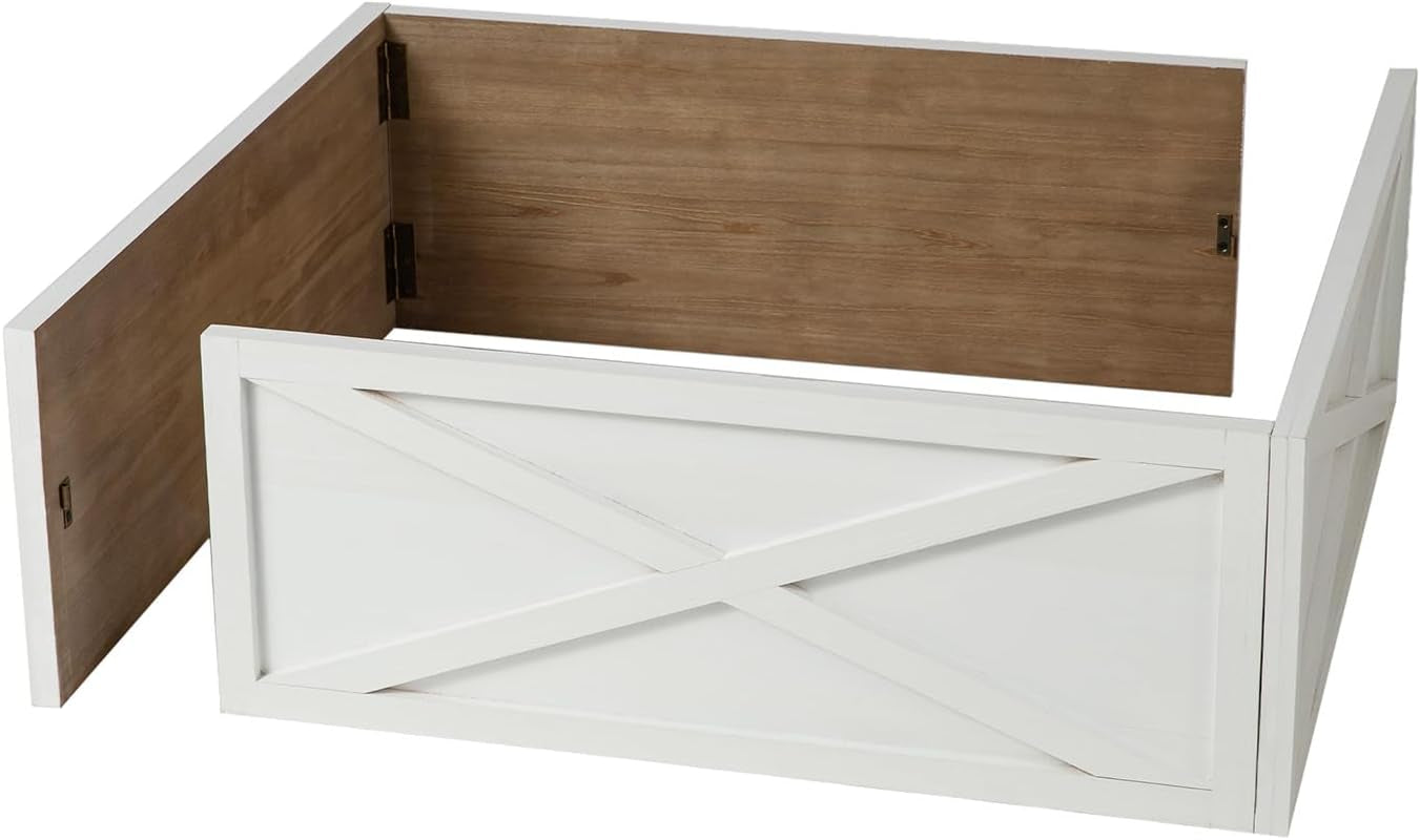 Washed White Wooden Tree Collar Tree Stand Cover Christmas Tree Skirt Tree Box, 32" L X 32" W