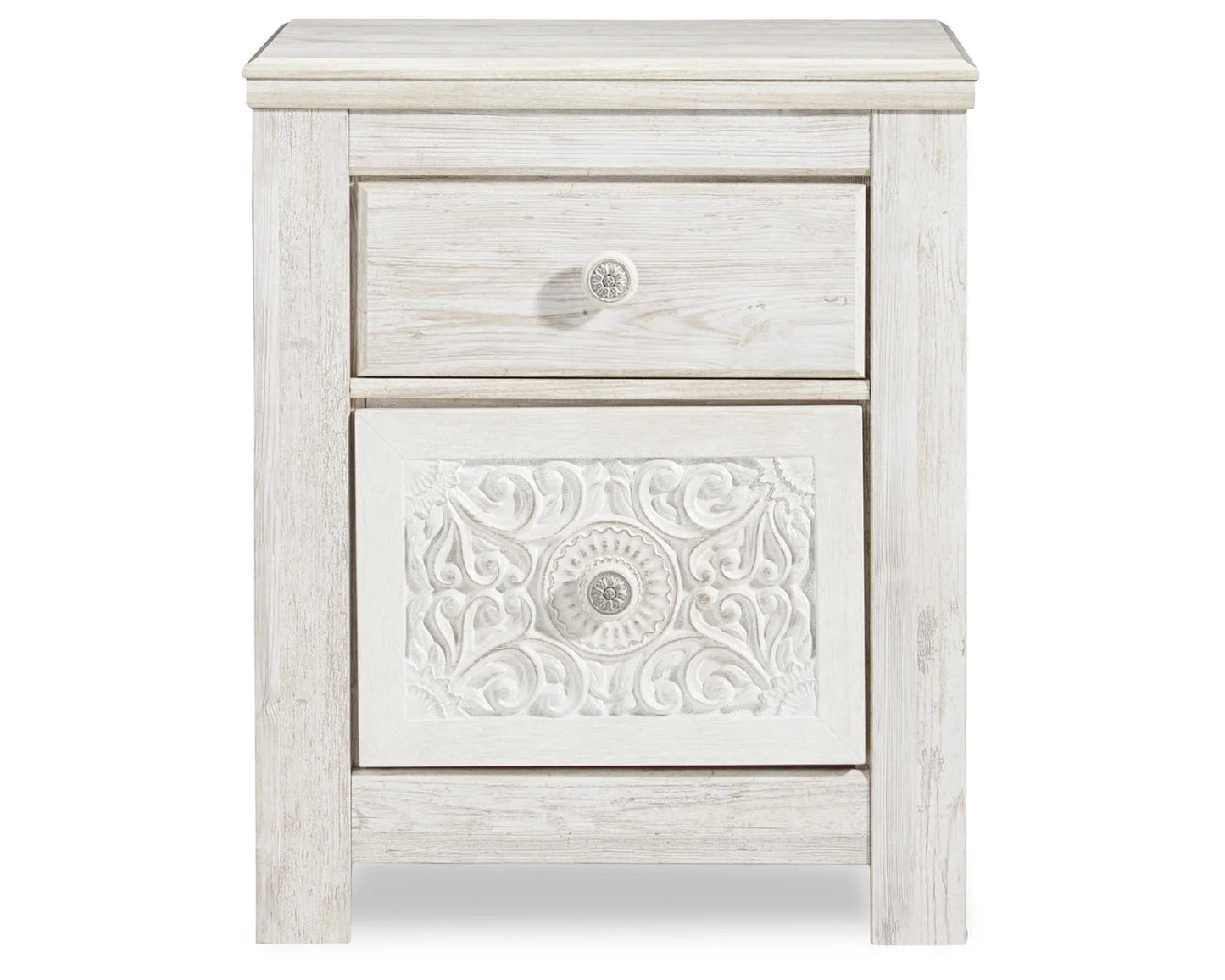 Traditional Paxberry 2 Drawer Nightstand, Whitewash