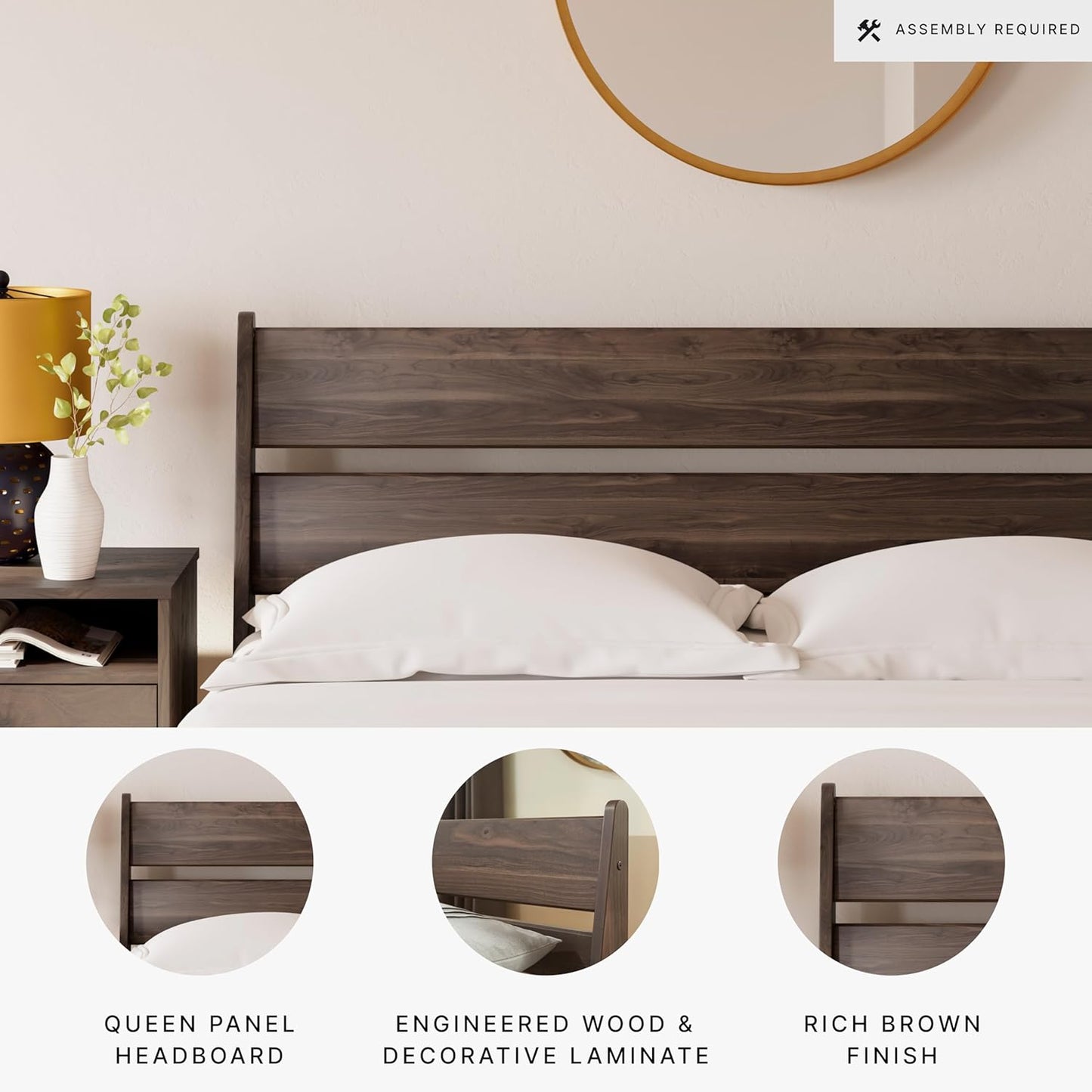Calverson Modern Open Slat Panel Headboard ONLY, Queen, Brown