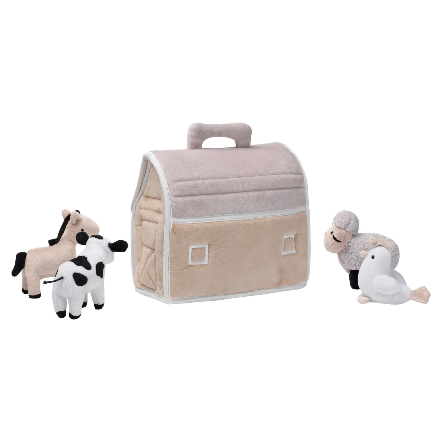 Baby Farm Plush Barn with 4 Stuffed Animals Toy - Taupe/Gray/White