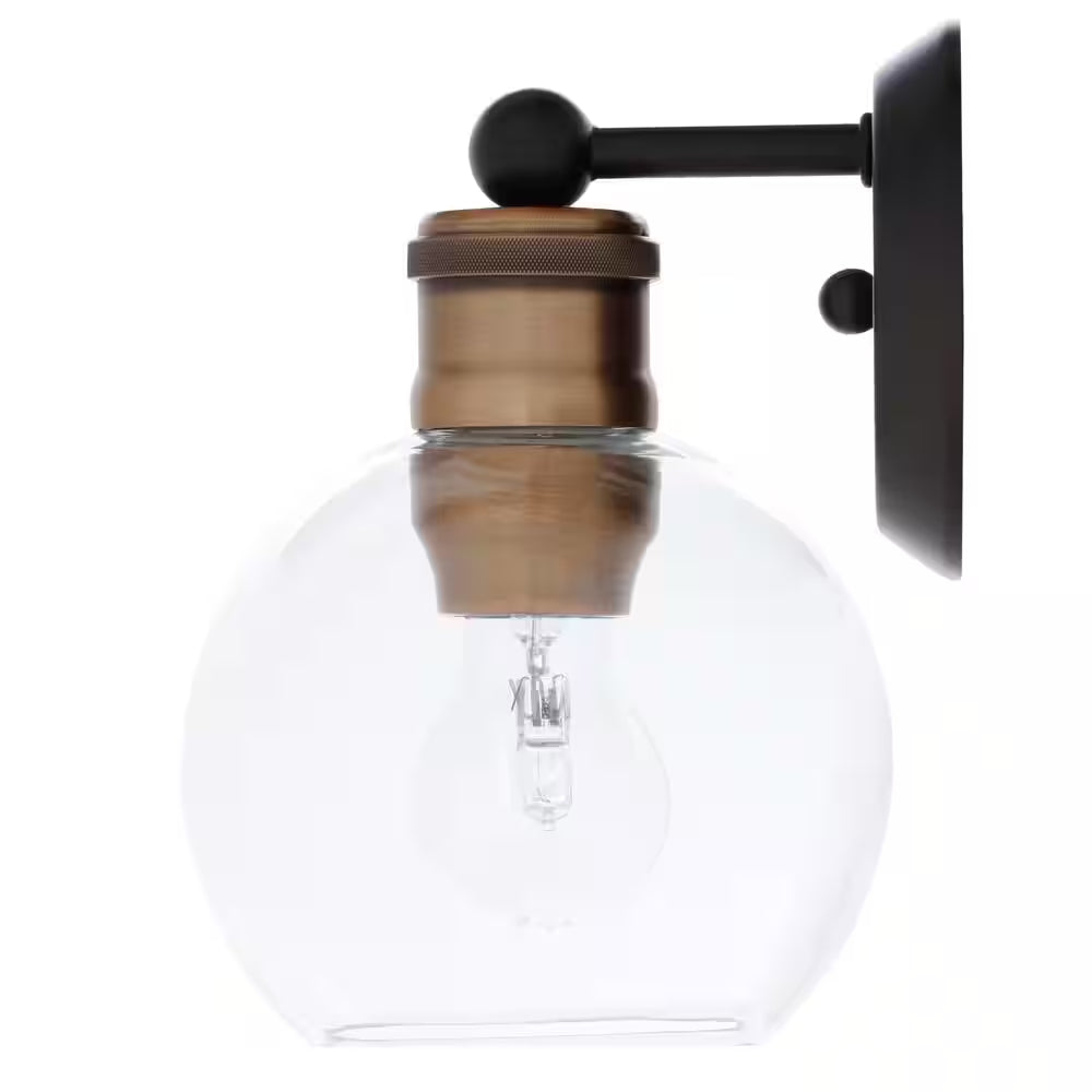 Hansford Collection 1-Light Antique Bronze Clear Glass Coastal Farmhouse Bathroom Vanity Wall Light