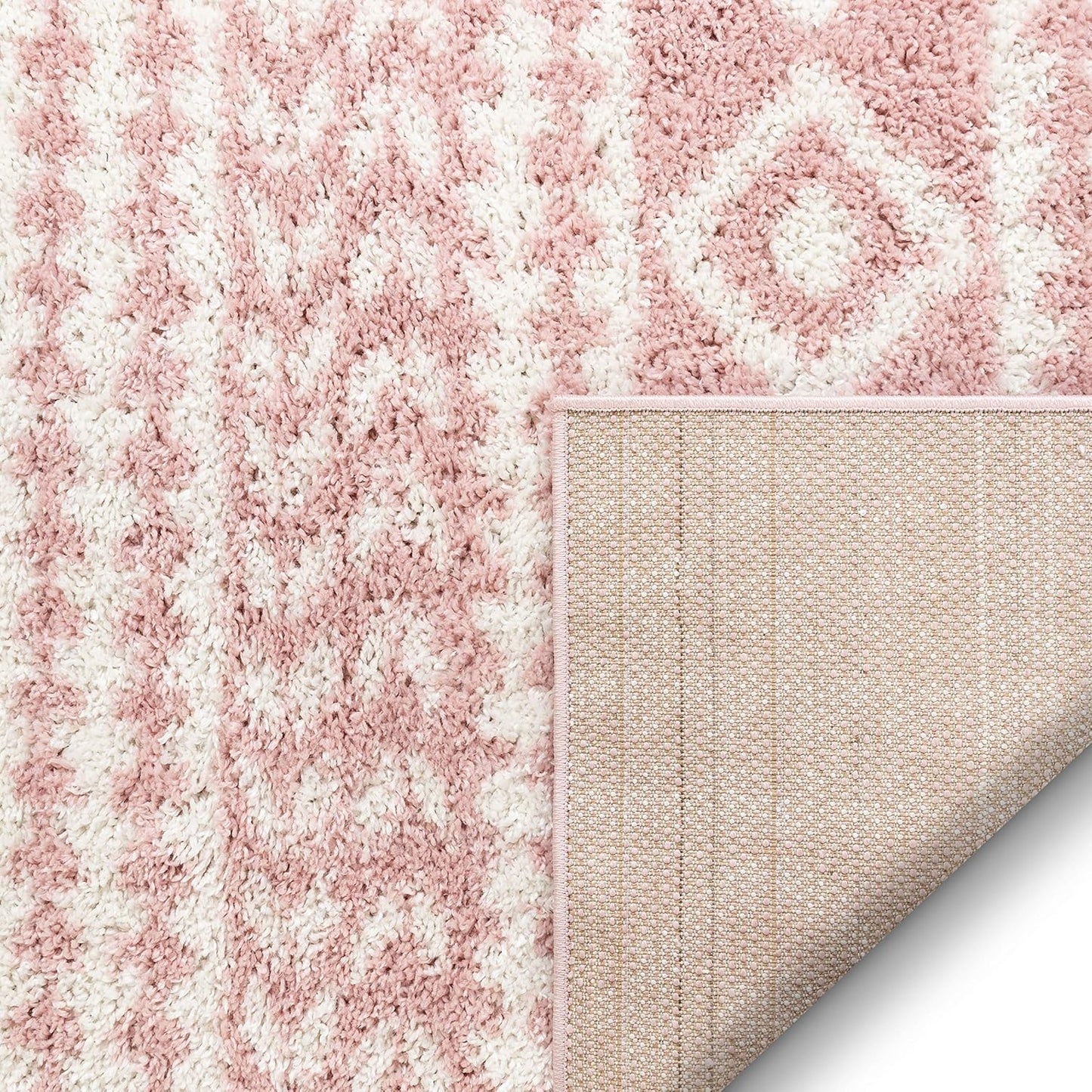 Madison Shag Cossima Tribal Diamond Stripes Shag Blush Pink 2'3" X 7'3" Runner Rug
