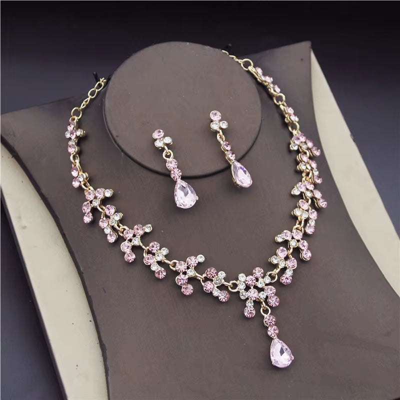 Fashion Bridal Jewelry Sets for Women Earring Necklace Set Rhinestone Crystal Wedding Necklaces Earrings Sets