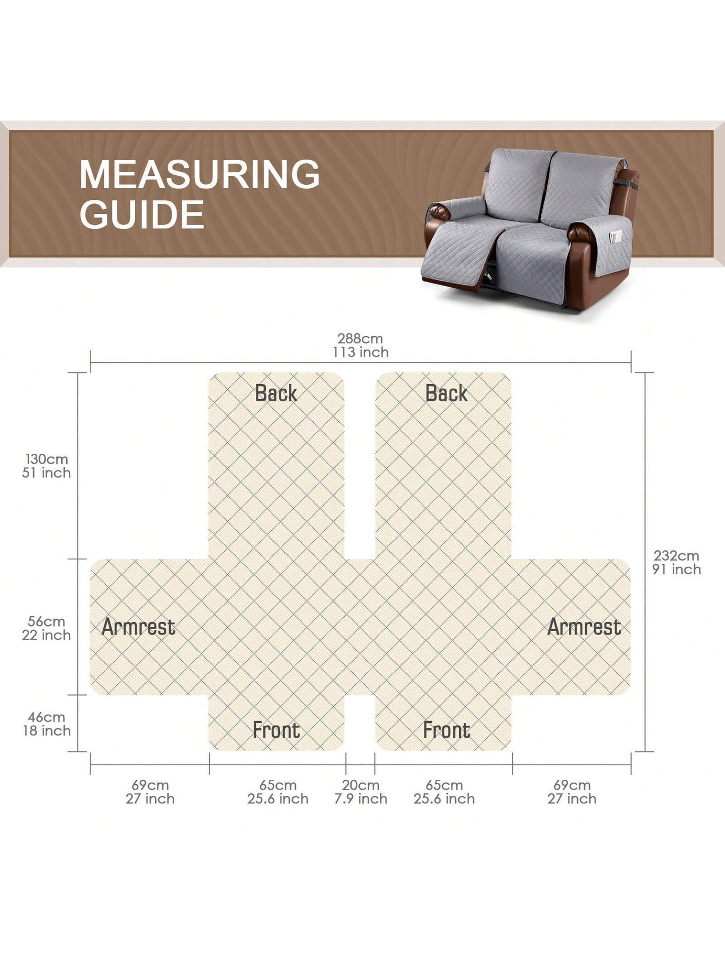 Waterproof Recliner Sofa Cover, Non-Slip Reclining Couch Covers for 1, 2 & 3 Seater, Recliner Couch Cover Furniture Protector with Elastic Straps for Pets, Kids