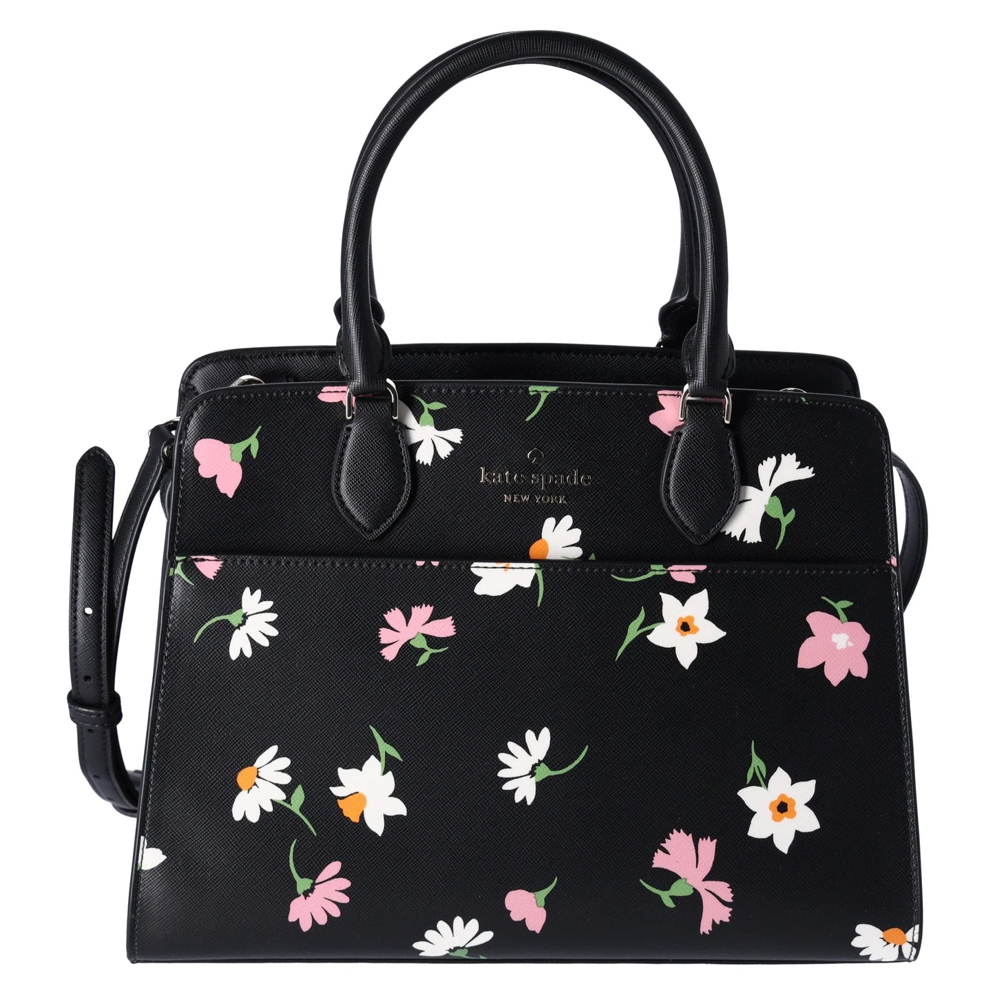 Kate Spade Madison Medium Top Zip Satchel Crossbody Black Saffiano Leather