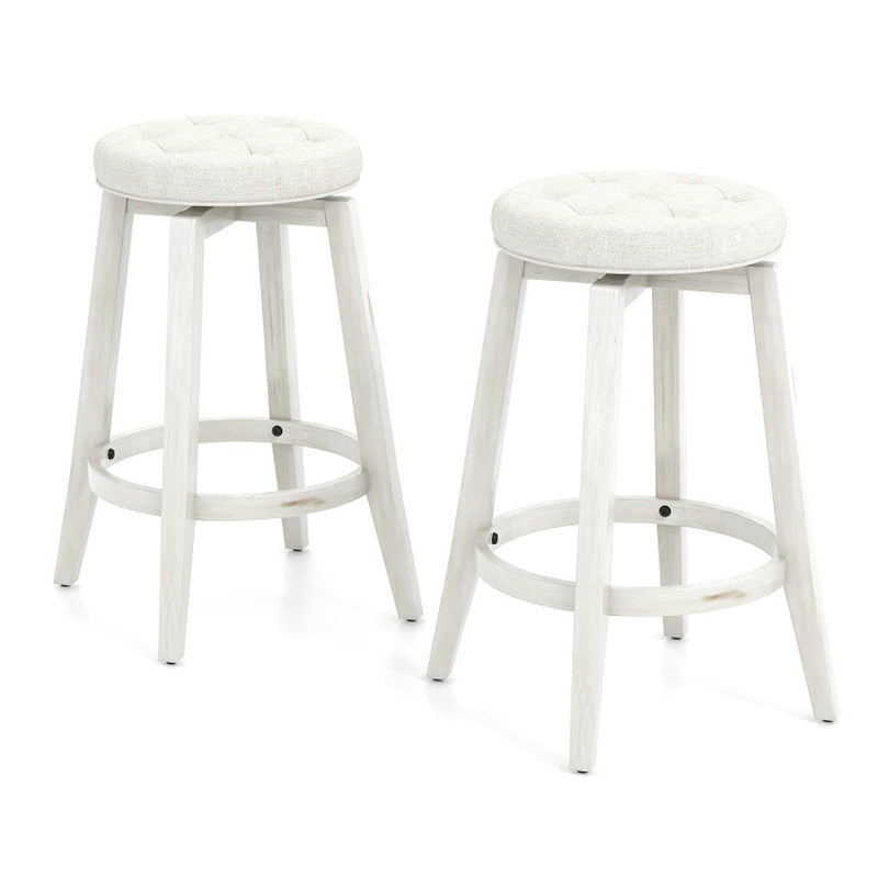 360-Degree Swivel Upholstered Rubberwood Frame Bar Stool Set of 2 with Footrest