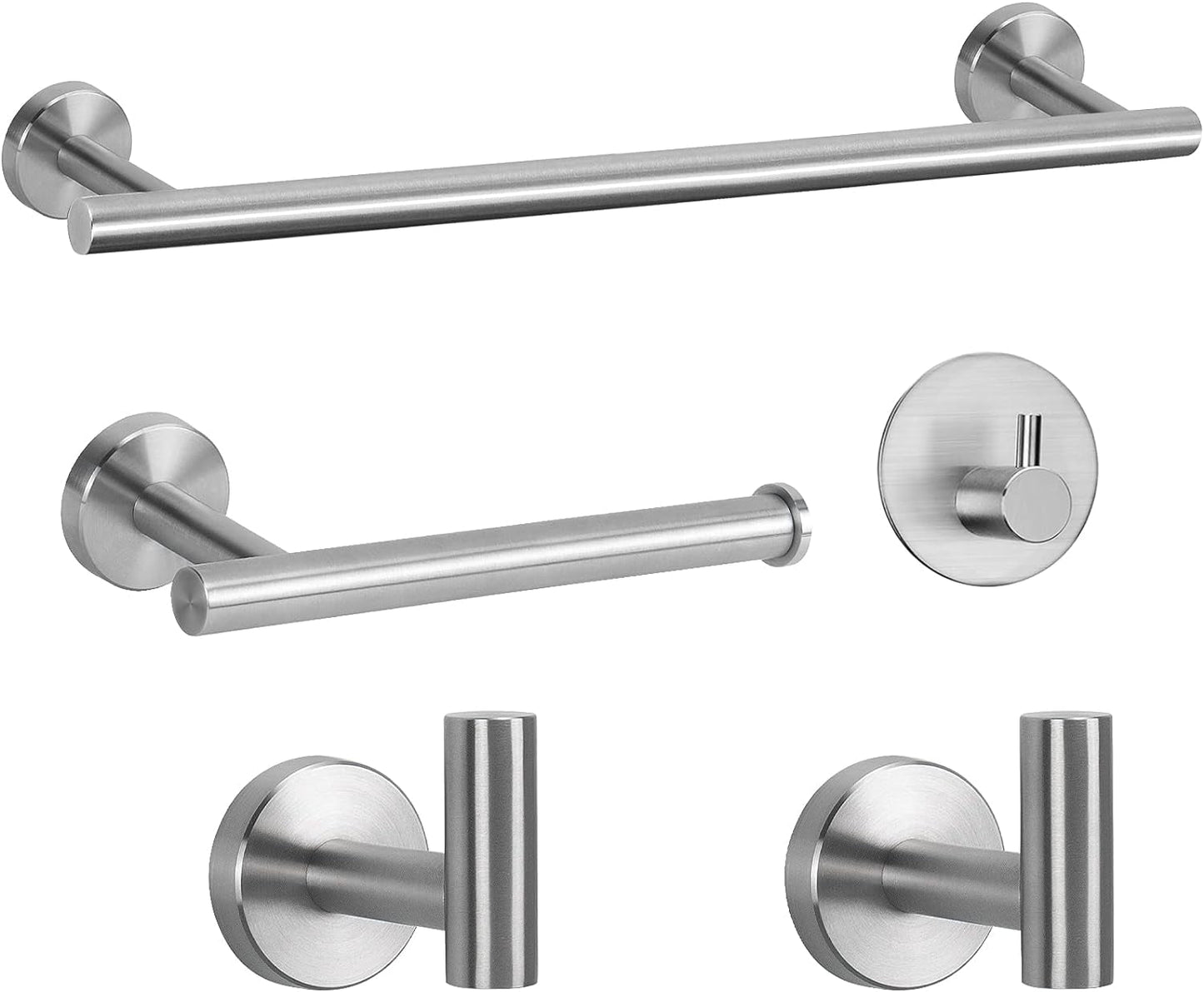 5 Pcs Bathroom Hardware Set SUS 304 Thicken Stainless Steel-Towel Bar Set Include 16" Towel Rod+Toilet Paper Holder+3 Multifunctional Hooks Bathroom Accessories (Brushed Nickel)