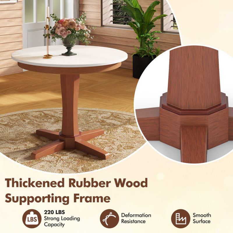 35 Inches Wooden round Dining Table with Pedestal Base