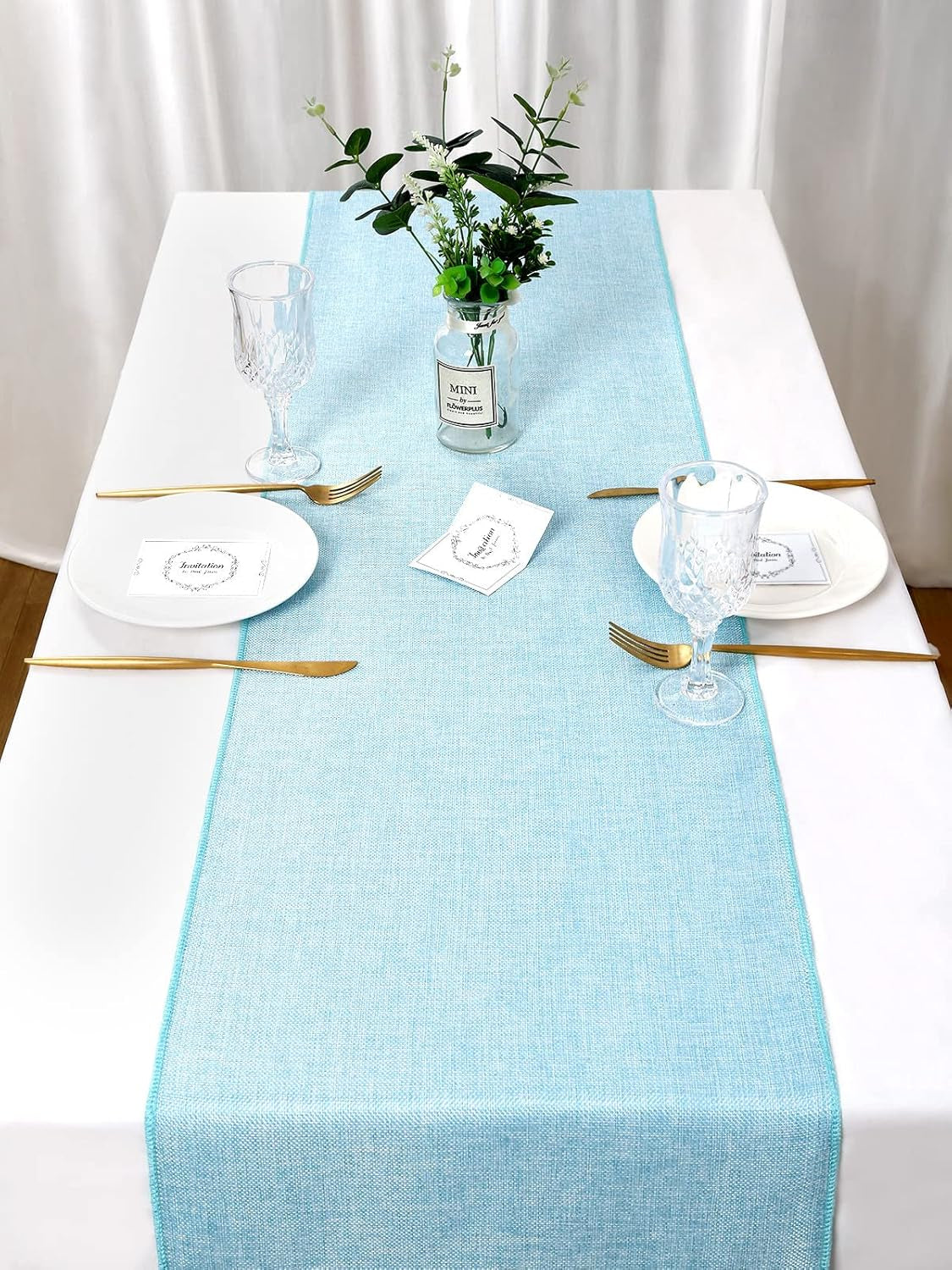 Burlap Table Runner Baby Blue Party Table Runners 2 Pack 13X84 Inch Farmhouse Spring Table Linen for Family Dining Ceremony Table Decoration