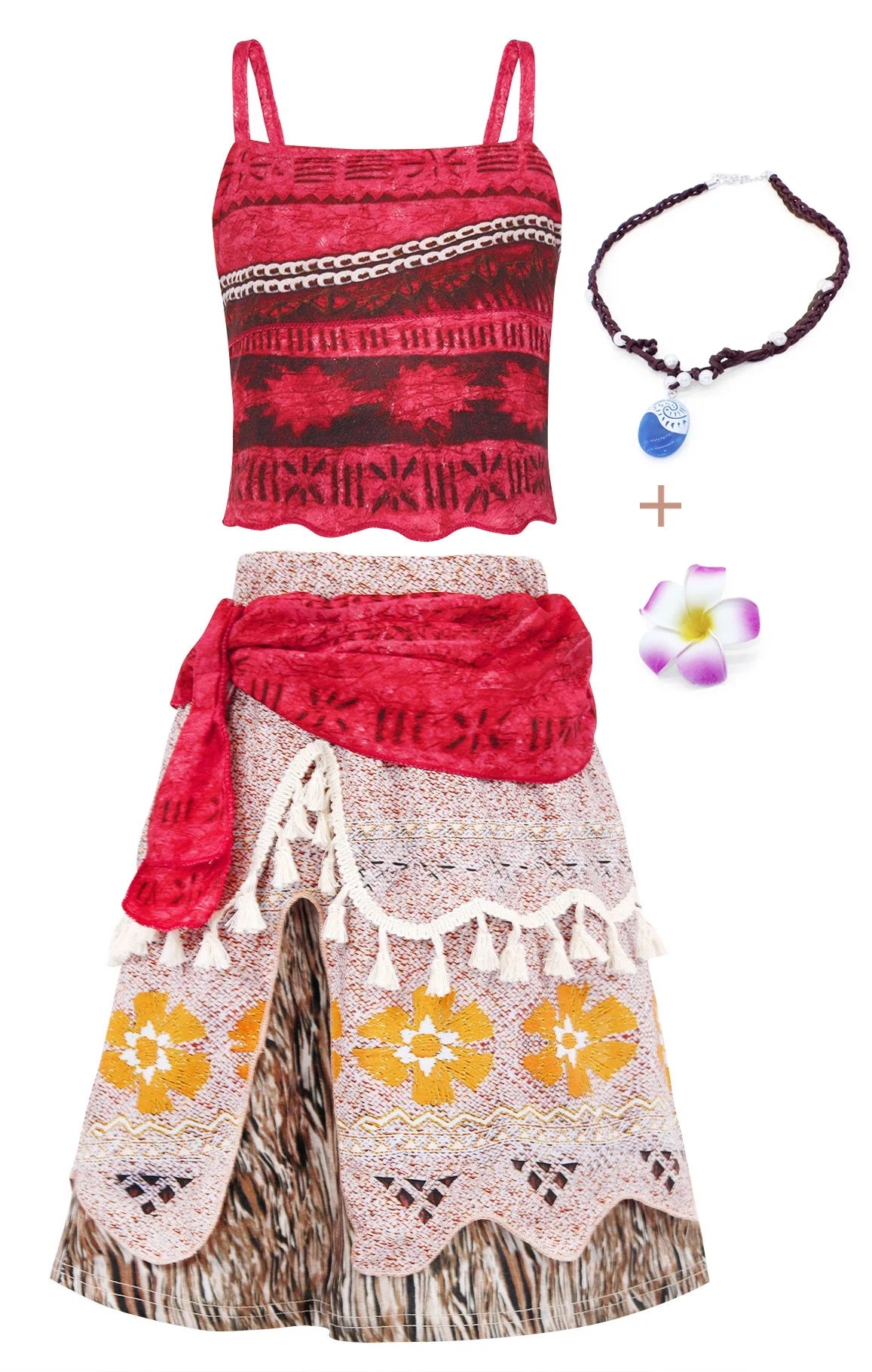 Princess Moana Costume for Girls Adventure Outfit Two-Pieces Crop Top Skirt Set Birthday Party Clothes