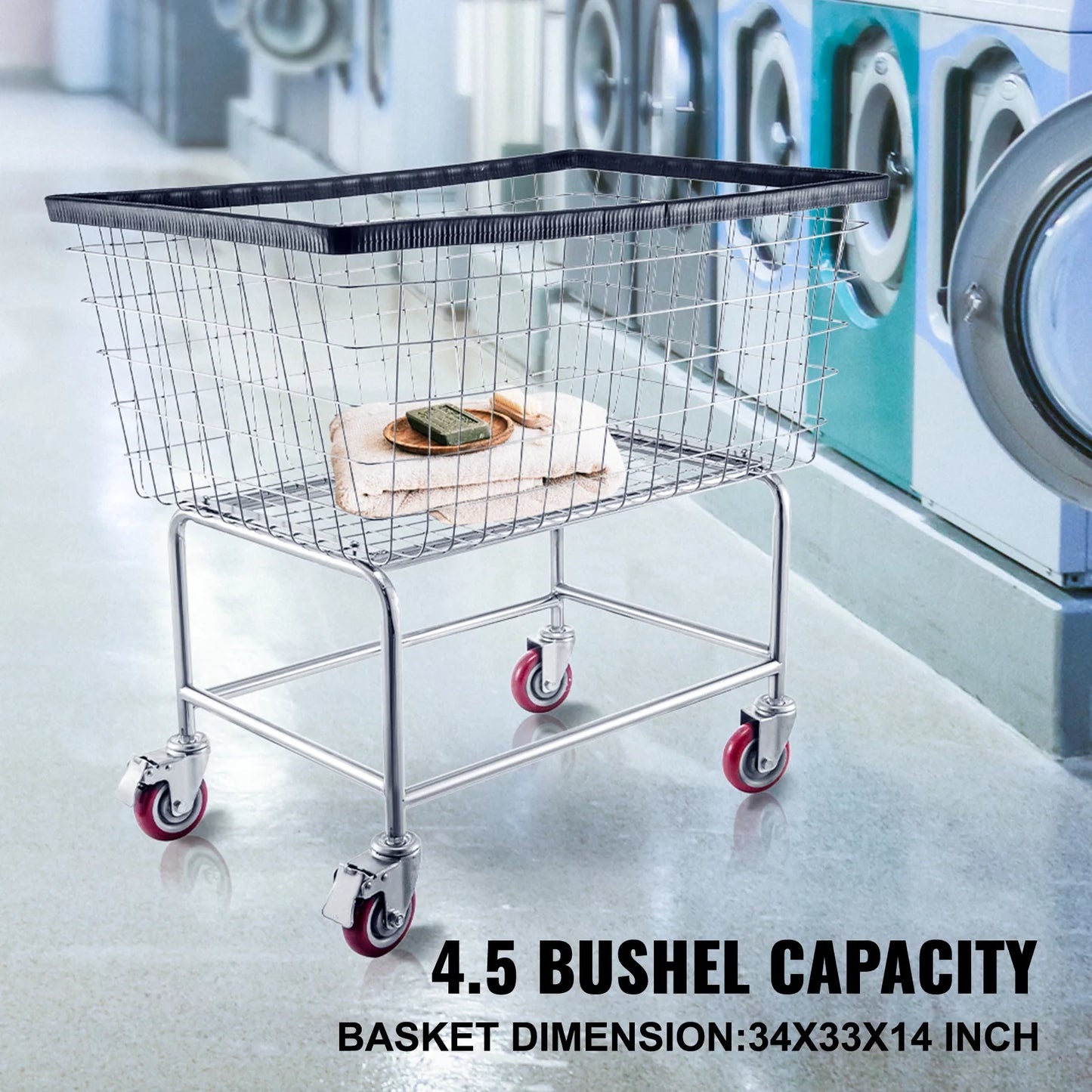 Wire Laundry Cart Wire Laundry Basket 4.5 Bushel Heavy Duty W/ 5'' Wheels