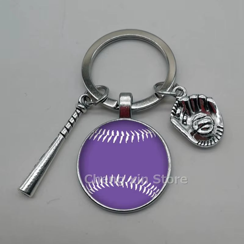 Baseball Softball Convex Photo Glass round Dome Keychain Jewelry, DIY Keychain