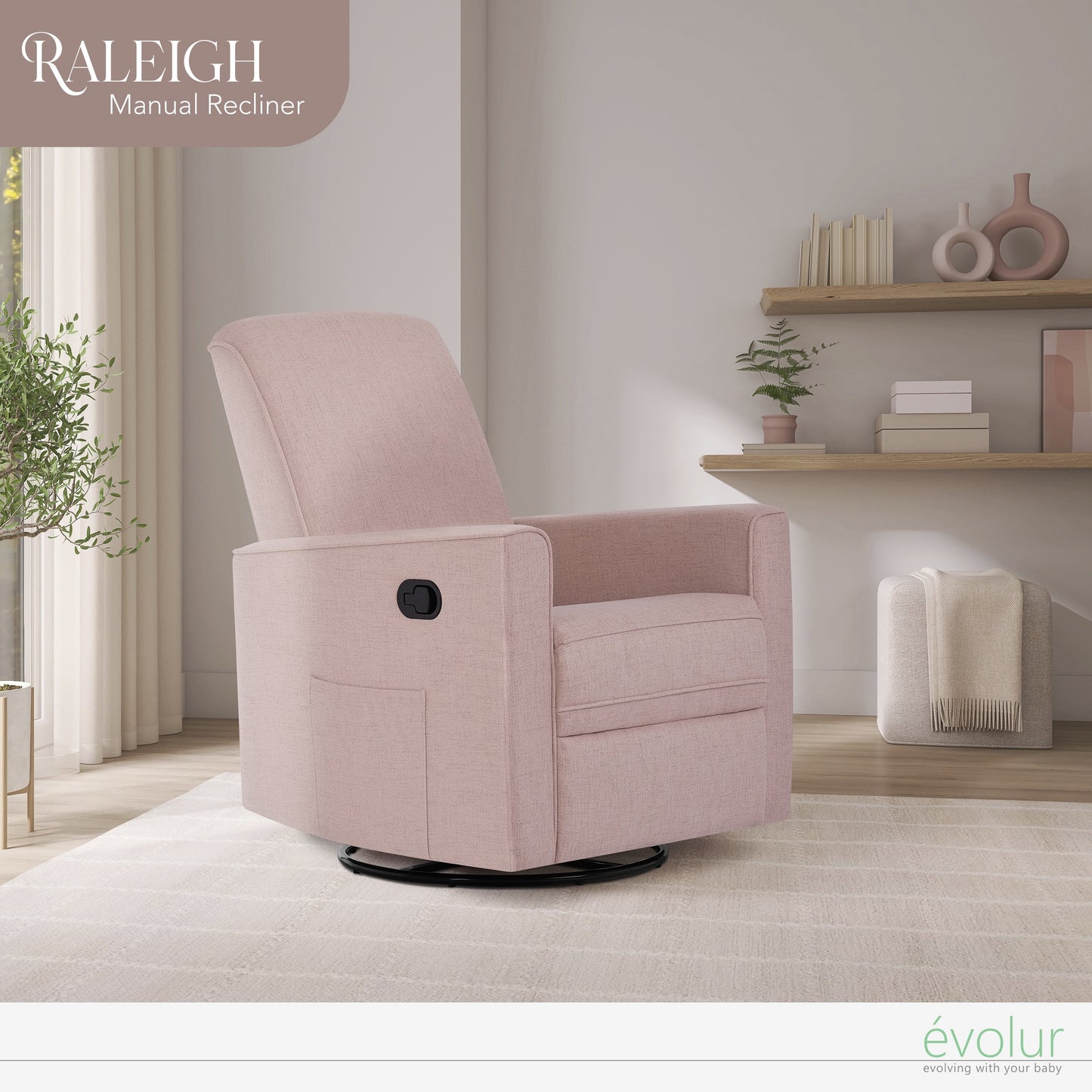 Raleigh Glider Recliner Rose with High Backrest Support, Durable Polyester Fabric