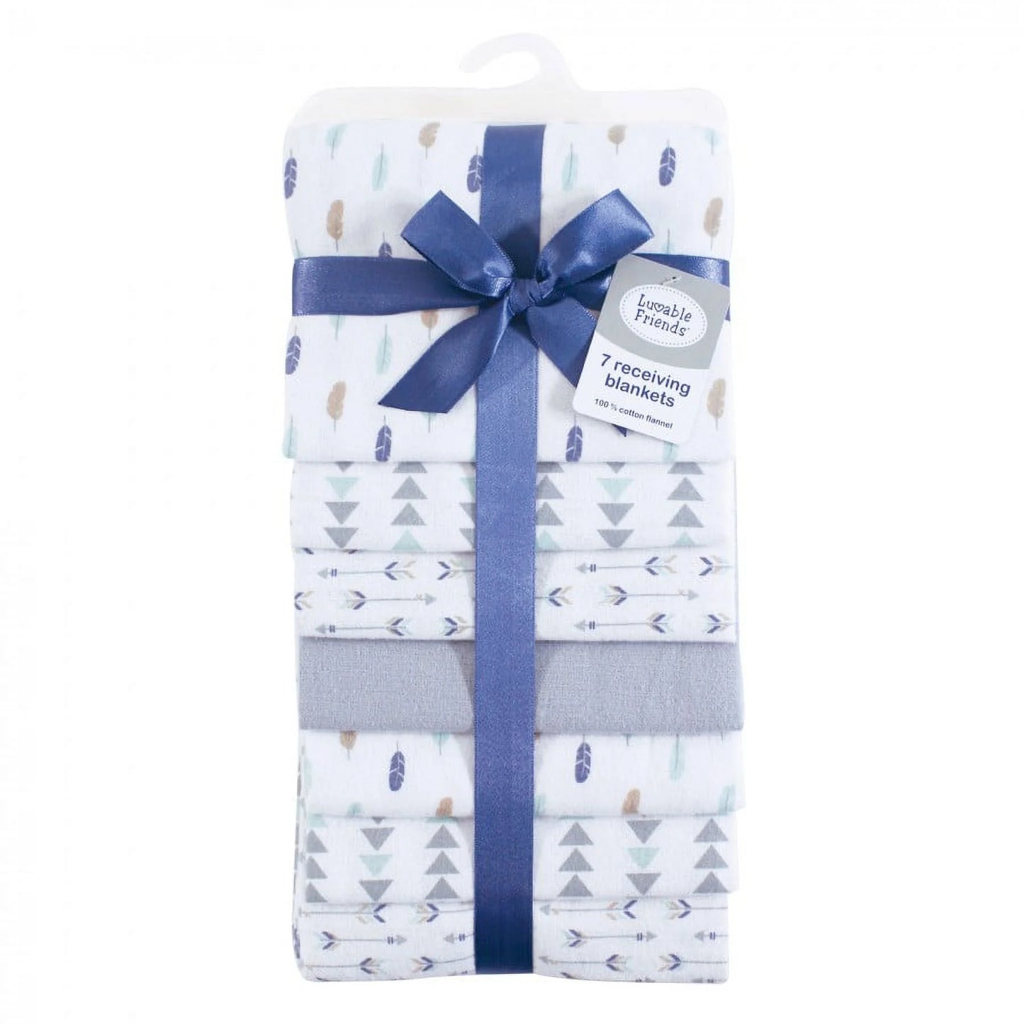 Unisex Baby Cotton Flannel Receiving Blankets, Boy Feathers 7-Pack, One Size