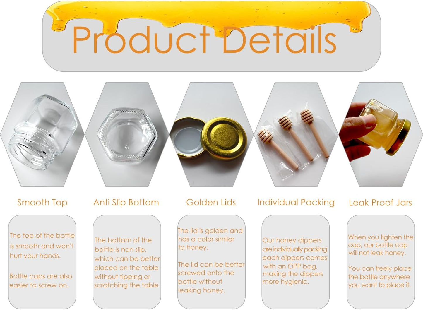 20 Pack Mini Honey Jars with Dipper - Mini Honey Jars for Baby Showers & Wedding Gifts - Gold Lids, Bee Pendants, Jutes and Gift Bags