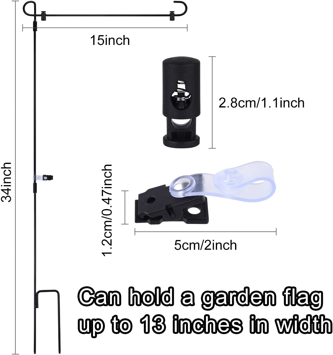 2 Pack Garden Flag Stand Metal Garden Flag Pole Holder with Garden Flag Stopper and Anti-Wind Clip for Outdoor Decorative Flag Garden Lawn Yard Flag