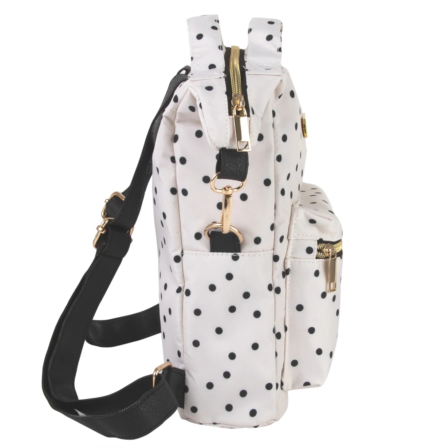 Mini Backpack Tote for Women, Teens and Girls for Work, School, Recreation, Commuting & Traveling in White Polka Dot