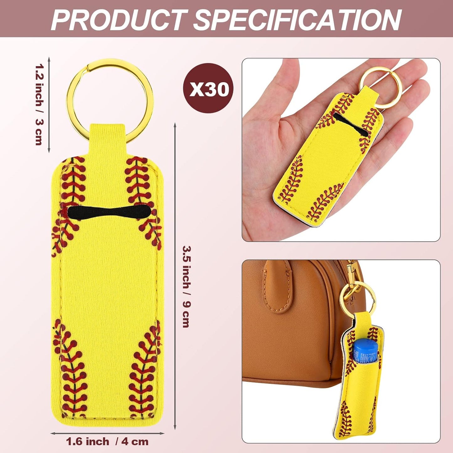 Grehge All Chapstick Holder Softball Lipstick Holder Keychain Lip Balm Lipgloss Holder Keychain