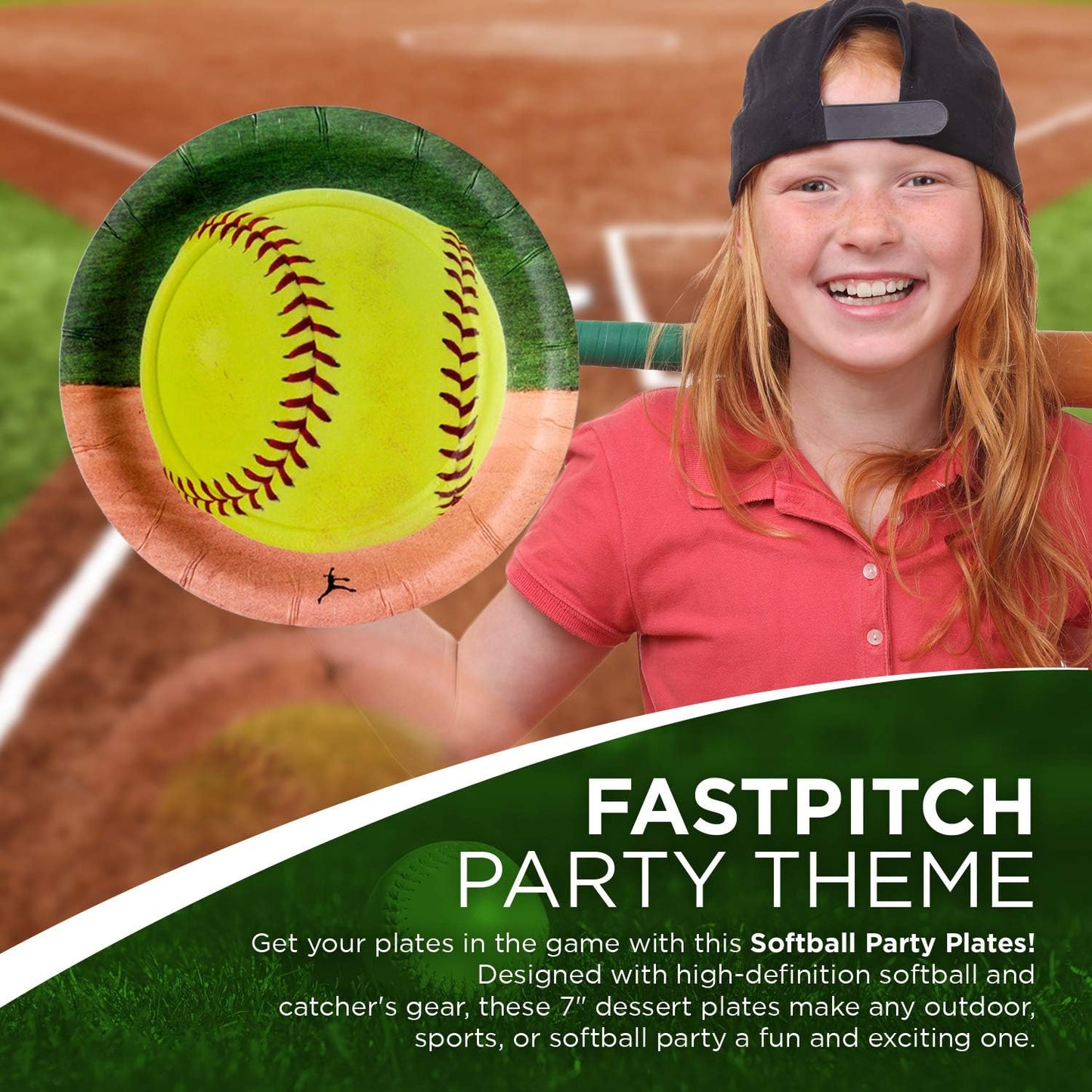 Softball 7" round Dessert Paper Plates (8 Pack) Girl'S Fastpitch Softball, Extra Innings Collection by