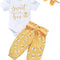 Infant Baby Girl Bumble Bee Clothes Letter Print Romper Honey Bees Pants Bowknot Headband Outfits Set