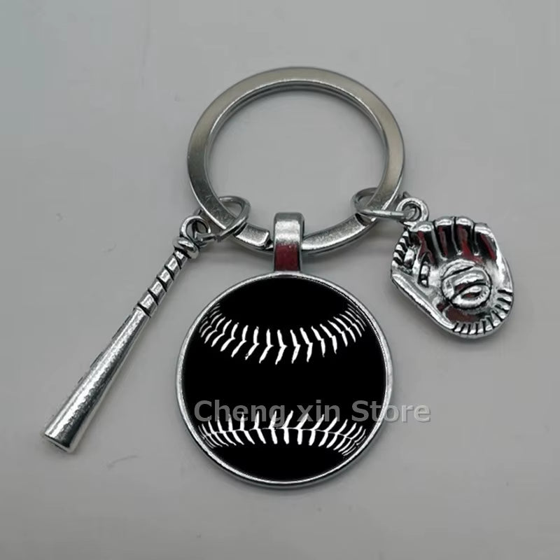 Baseball Softball Convex Photo Glass round Dome Keychain Jewelry, DIY Keychain
