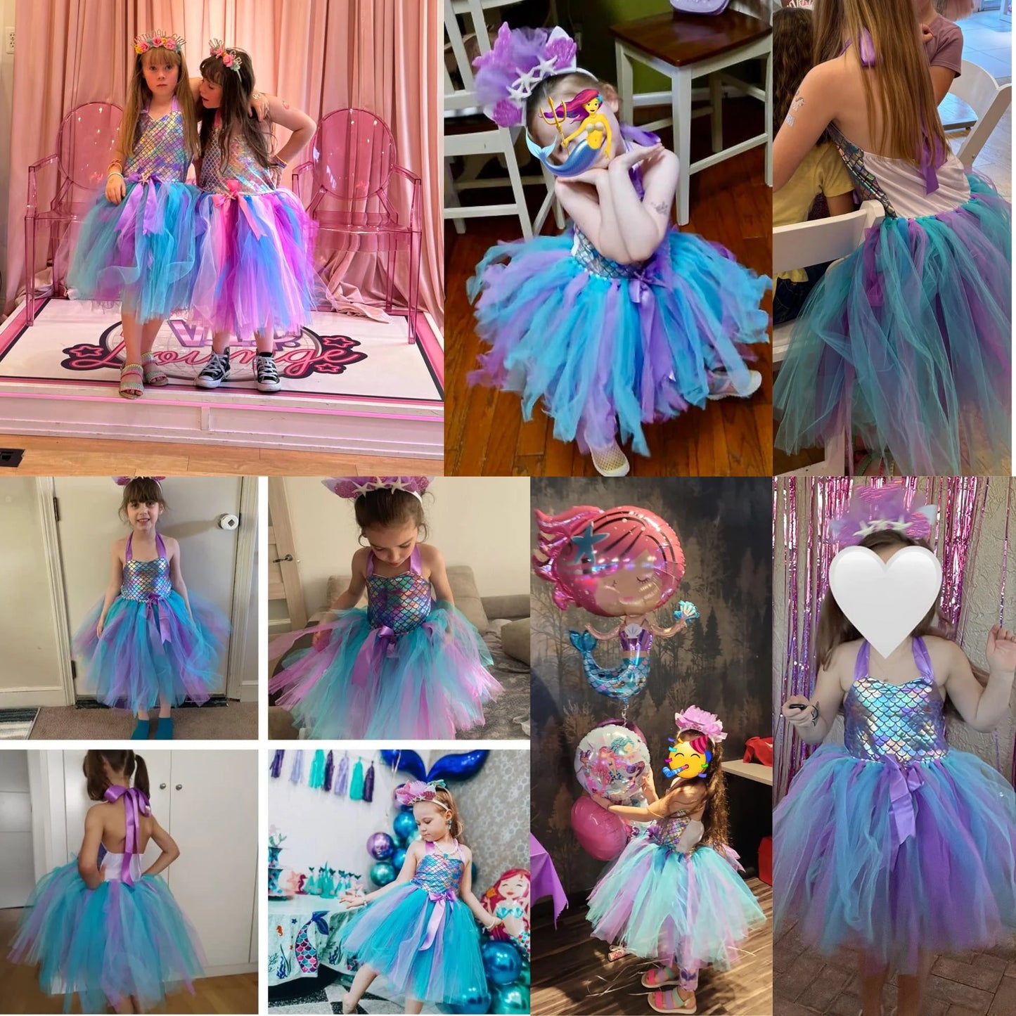 Little Girls Sequin Ariel Mermaid Princess Cosplay Dress Birthday Party Halloween Cosplay Costumes with Hairband 6-7 Years
